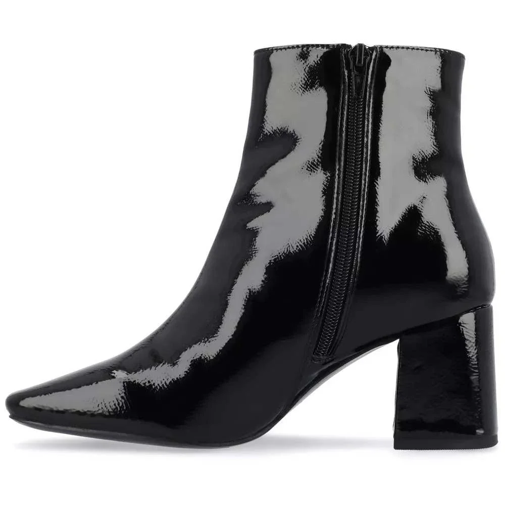 Journee Collection Haylinn Black Patent Square Toe Block Heel Booties 8